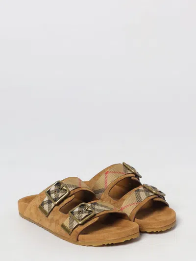 Burberry Check Pattern Flat Sandals Dual Straps In Brown