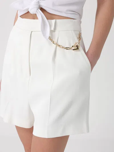 Elisabetta Franchi White Shorts With Chain Detail On The Front And Front Concealed Closure In Viscose Stretch Woman