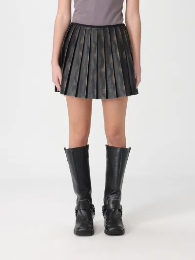 Diesel Short Pleated Skirt With Distressed Effect In Animal Print