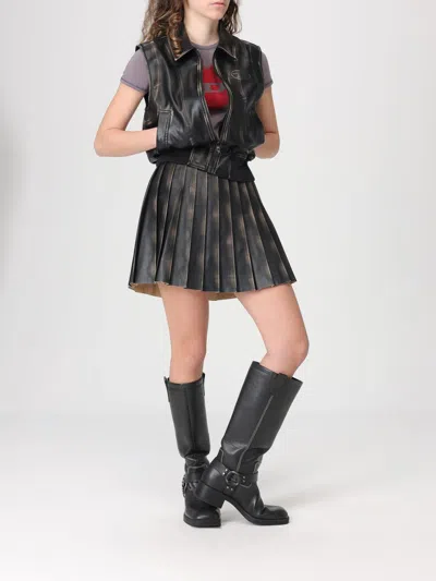Diesel Short Pleated Skirt With Distressed Effect In Animal Print