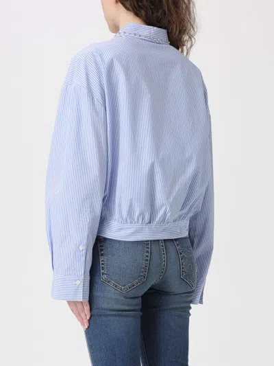 Pinko Charita Light Blue Shirt With Embellished Classic Collar And All-over Striped Motif In Cotton Woman