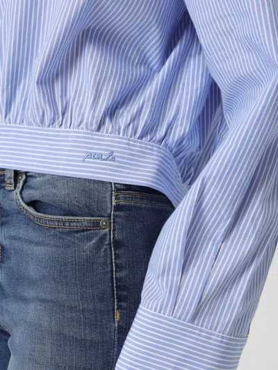 Pinko Charita Light Blue Shirt With Embellished Classic Collar And All-over Striped Motif In Cotton Woman