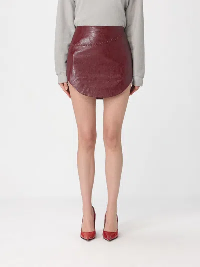 Diesel Coated Miniskirt With Embossed Motif In Burgundy