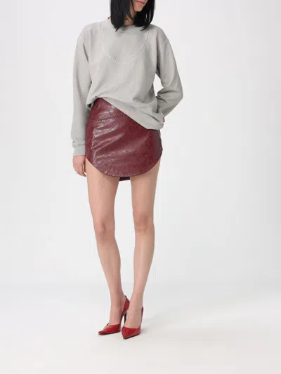 Diesel Coated Miniskirt With Embossed Motif In Burgundy
