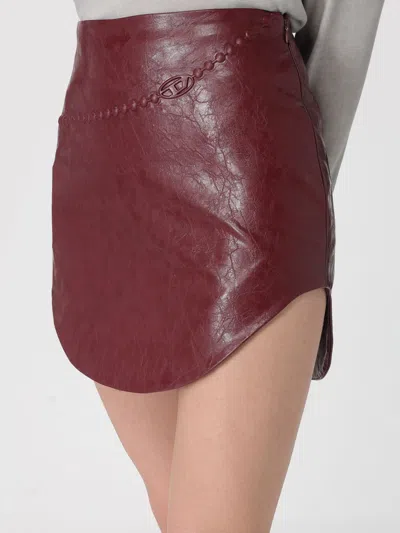Diesel Coated Miniskirt With Embossed Motif In Burgundy