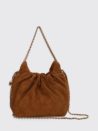 Tory Burch Fleming Mini Brown Shoulder Bag With Chain Strap And Metallic Pendant With Logo In Suede Woman In Brown