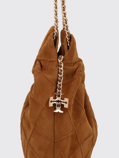 Tory Burch Fleming Mini Brown Shoulder Bag With Chain Strap And Metallic Pendant With Logo In Suede Woman In Brown