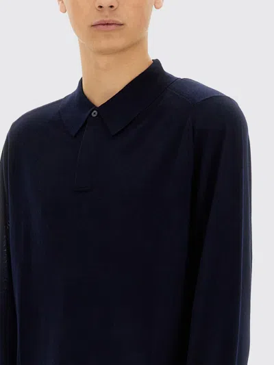 Paul Smith Black Long Sleeves Solid Polo In Blue