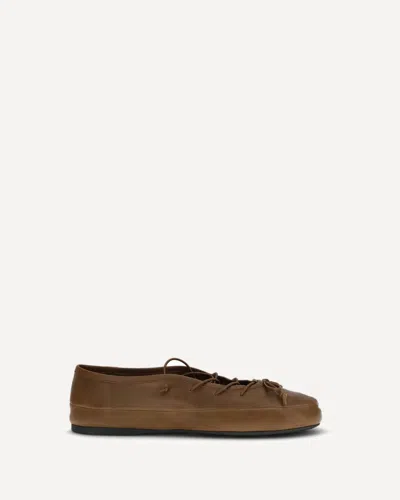 Miu Miu Leather Ballerina Shoes Flat Sole Round Toe In Brown