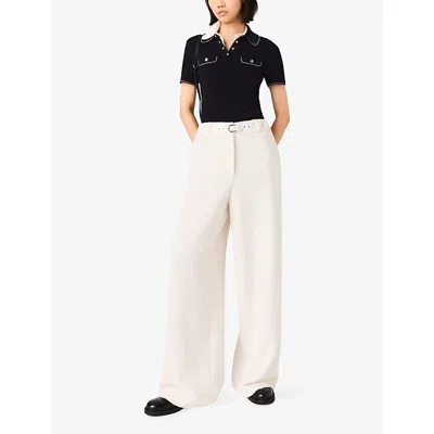 Maje Womens Ecru Belted Wide-leg Tweed Trousers In White