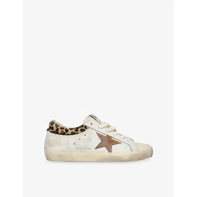 Golden Goose Super Star Leather Upper Horsy Leo Printed Collar Suede Star Sneakers White In Neutral