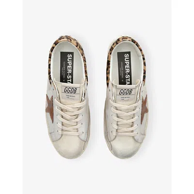 Golden Goose Super Star Leather Upper Horsy Leo Printed Collar Suede Star Sneakers White In Neutral