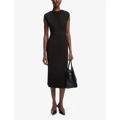 Hugo Boss Womens Black Short-sleeve Waist-panel Stretch-jersey Midi Dress