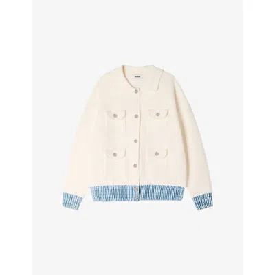 Sandro Womens Ecru Denim-hem Button-down Knitted Cardigan In White