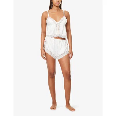 Lounge Womens Pink Ditsy Floral Lace-trim Floral Print Satin Pyjama Shorts Xs In White