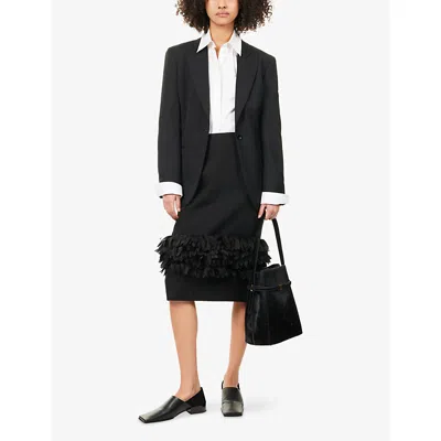 Totême Womens Black Petal High-waist Wool And Silk Midi Skirt In Black