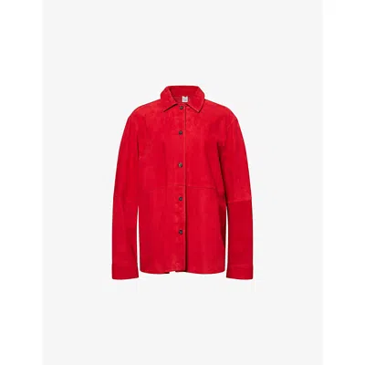 Totême Womens Poppy Soft Long-sleeves Suede Overshirt In Red
