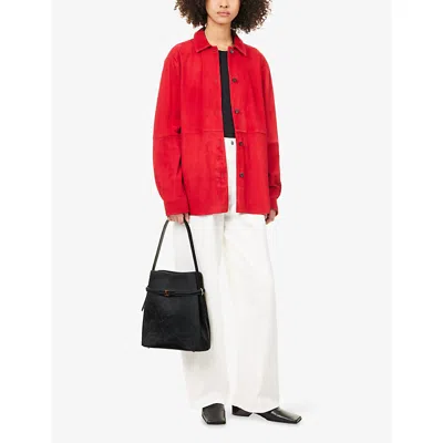 Totême Womens Poppy Soft Long-sleeves Suede Overshirt In Red