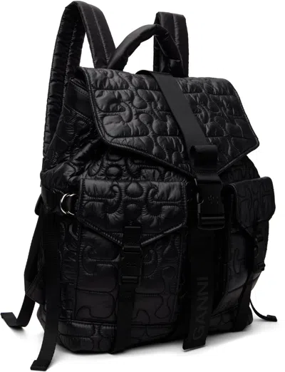 Ganni Quilted Backpack With Buckle Closure And Adjustable Straps In Black
