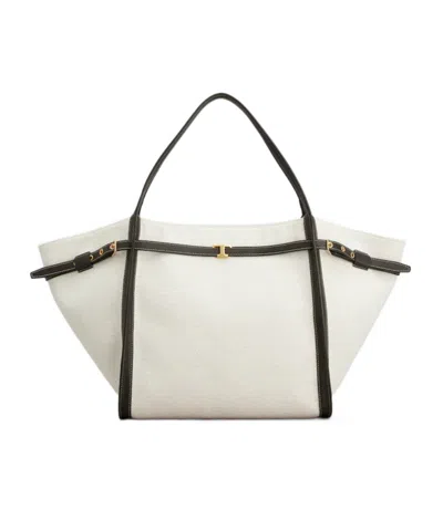 Tod's White Tote Bag With Front Leather Buckled Belt In Cotton Blend Woman