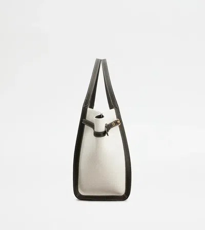 Tod's White Tote Bag With Front Leather Buckled Belt In Cotton Blend Woman