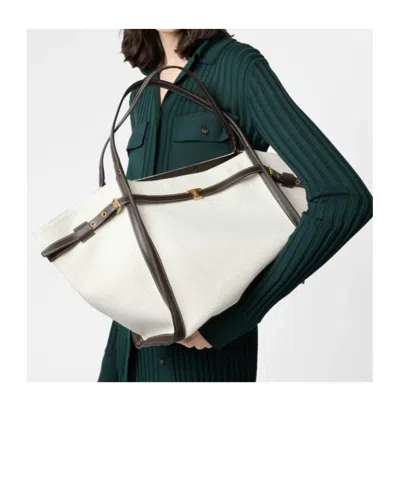Tod's White Tote Bag With Front Leather Buckled Belt In Cotton Blend Woman