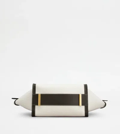 Tod's White Tote Bag With Front Leather Buckled Belt In Cotton Blend Woman