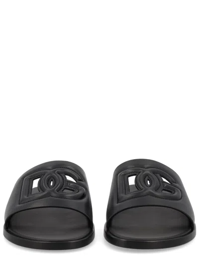 Dolce & Gabbana Black Sandals With Dg Logo Cut-out In Leather Man In Black