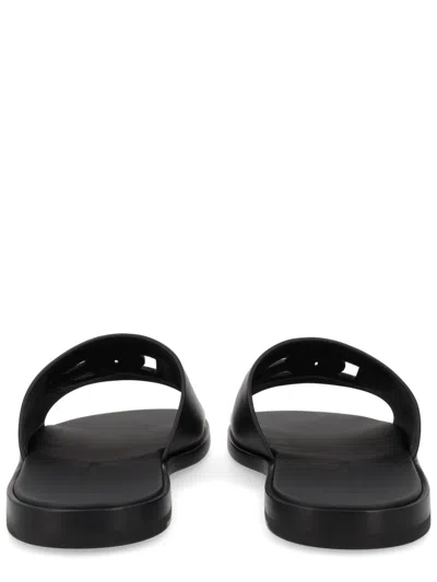 Dolce & Gabbana Black Sandals With Dg Logo Cut-out In Leather Man In Black