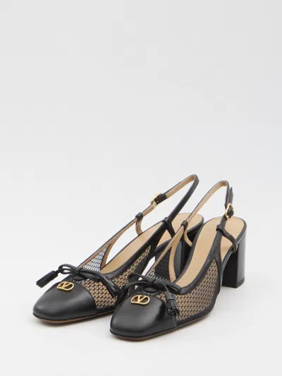 Valentino Garavani Valet Du Roi Slingback Pump In Mesh And Kidskin 60mm Woman Black 41.5 In Black