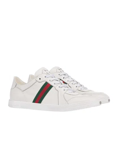 Gucci Leather Stretch Lace Up Sneakers Signature Stripe In Multi