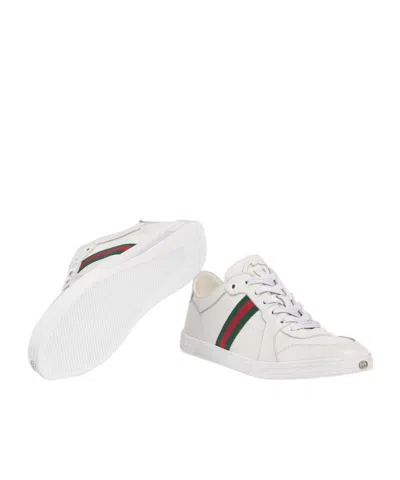 Gucci Leather Stretch Lace Up Sneakers Signature Stripe In Multi