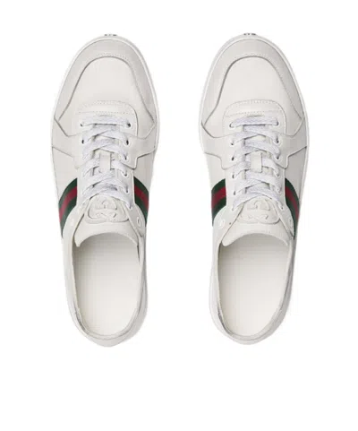 Gucci Leather Stretch Lace Up Sneakers Signature Stripe In Multi