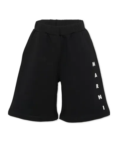 Marni Cotton Shorts With Logo Print Kids In Black