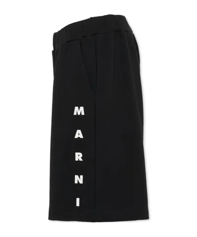 Marni Cotton Shorts With Logo Print Kids In Black