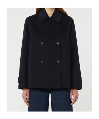 Weekend Max Mara Double-breasted Wool Blend Coat In Blue