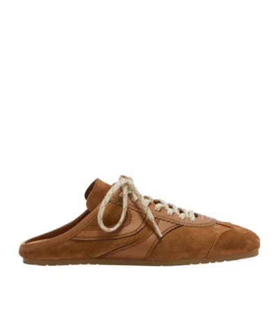 Dries Van Noten Suede Mules Rubber Sole Stitch Detailing In Brown
