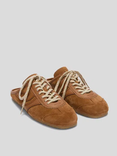 Dries Van Noten Suede Mules Rubber Sole Stitch Detailing In Brown