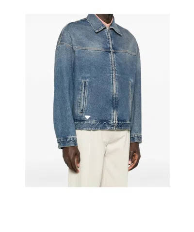 Prada Long-sleeved Denim Jacket In Brown