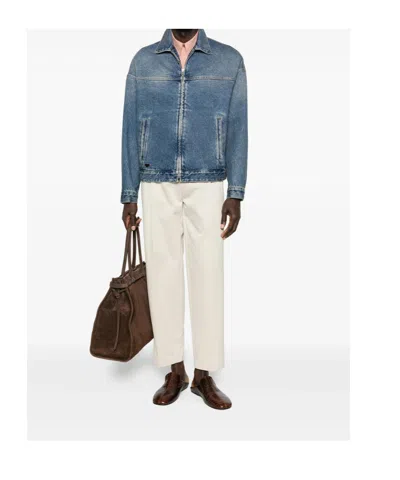 Prada Long-sleeved Denim Jacket In Brown