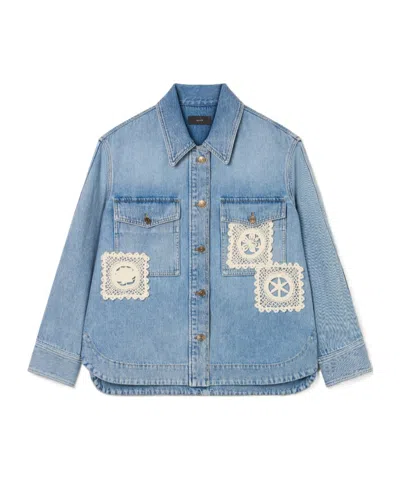 Alanui Light Blue Denim Overshirt With Crochet Lace Accents In Blue