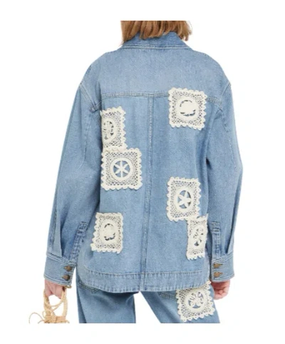 Alanui Light Blue Denim Overshirt With Crochet Lace Accents In Blue