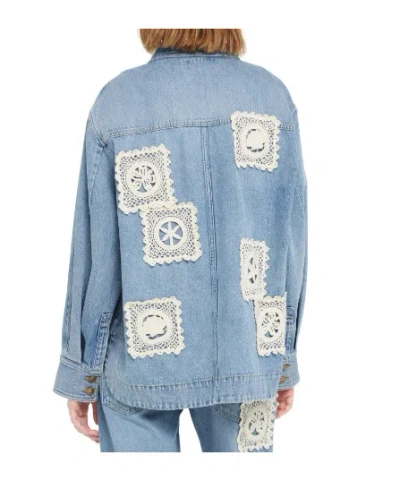Alanui Light Blue Denim Overshirt With Crochet Lace Accents In Blue