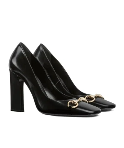 Gucci Signora Pumps Block Heel Gold Tone Hardware In Black