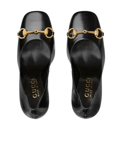 Gucci Signora Pumps Block Heel Gold Tone Hardware In Black