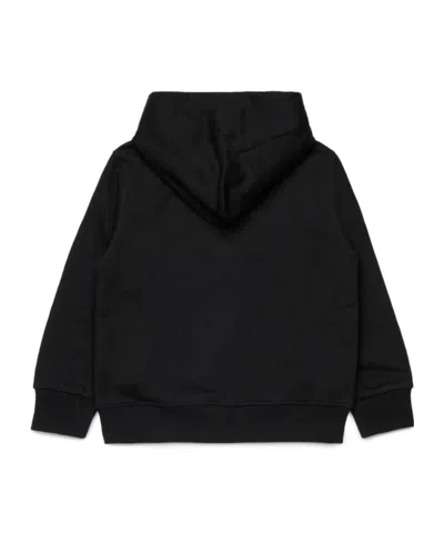 Diesel Kids Oval-d Logo Printed Zipped Hoodie In Black