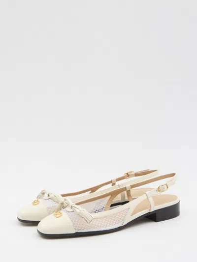 Valentino Garavani Valet Du Roi Tasseled Leather And Mesh Slingback Ballet Flats In White