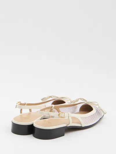 Valentino Garavani Valet Du Roi Tasseled Leather And Mesh Slingback Ballet Flats In White