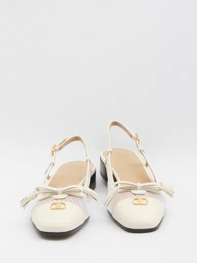 Valentino Garavani Valet Du Roi Tasseled Leather And Mesh Slingback Ballet Flats In White