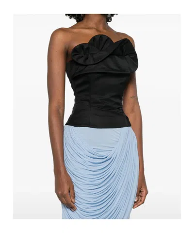 Magda Butrym Ruffled Wool And Silk Bustier Top In Black